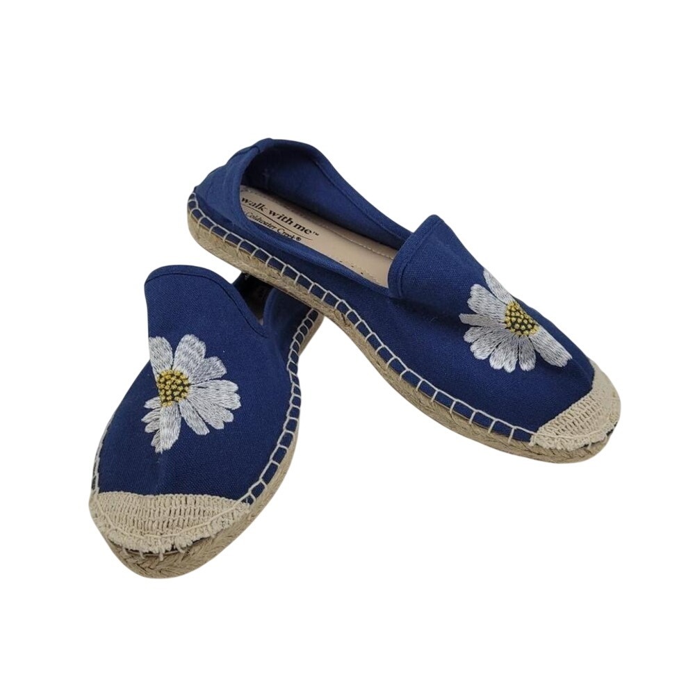 Coldwater Creek Walk With Me Navy Blue Daisy Embroidered Espadrille Flats 7.5M